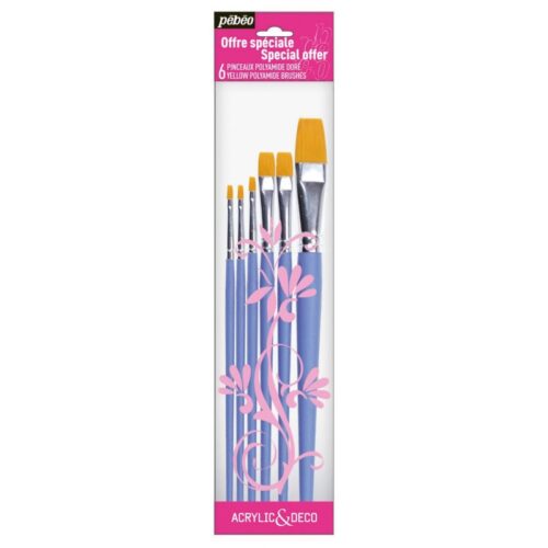Pochette de 6 pinceaux plat polyamide Doré - Pébéo