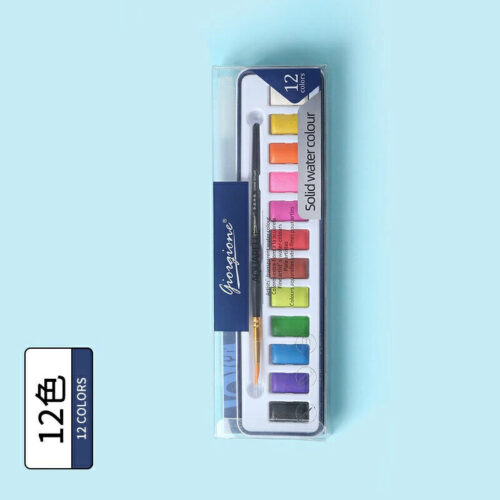 Boite aquarelle metalique giorgone 12 couleurs + Pinceau rond + Pinceau réservoire