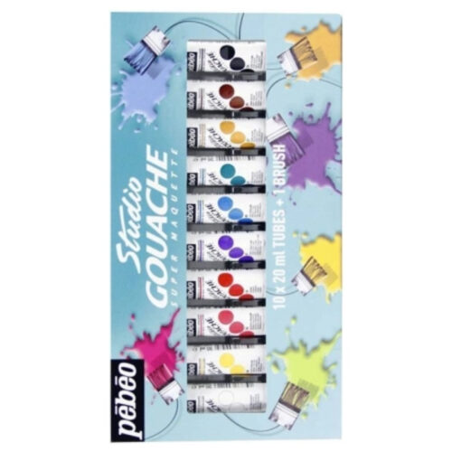 Coffret de 10 tubes de Studio Gouache 20ml tubes + 1 brosse - Pebeo