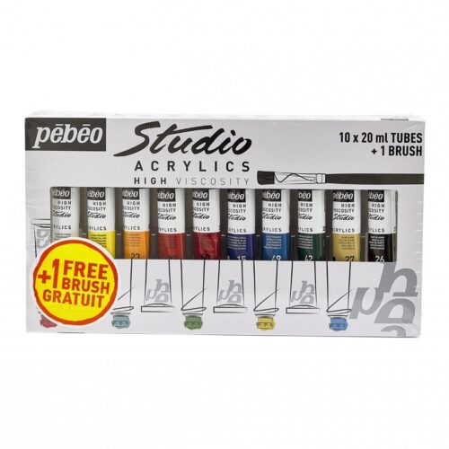 Coffret de 10 Tubes Studio Acrylics 20 ml & Pinceau