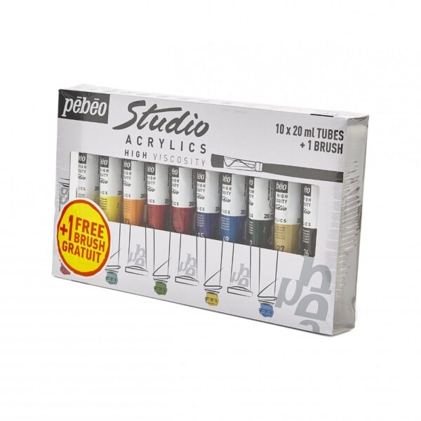 Coffret de 10 Tubes Studio Acrylics 20 ml & Pinceau