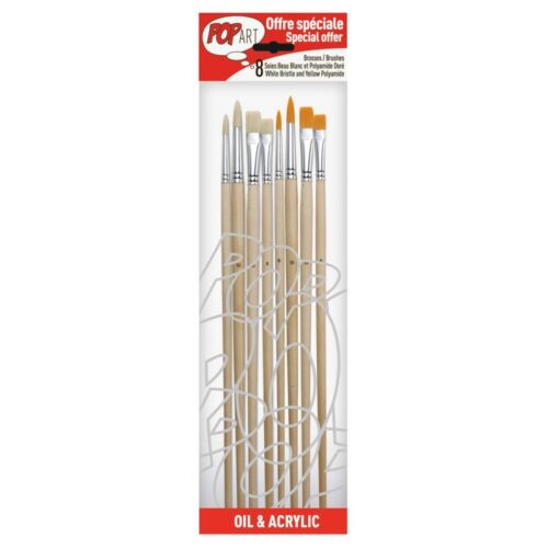 Pochette de 8 Pinceaux Manche Longue PolyamideSoies Beau DoréBlanc - Pébéo Pochette de 8 Pinceaux Manches Longs Polyamide Dorre et Soies Beaux Blanc