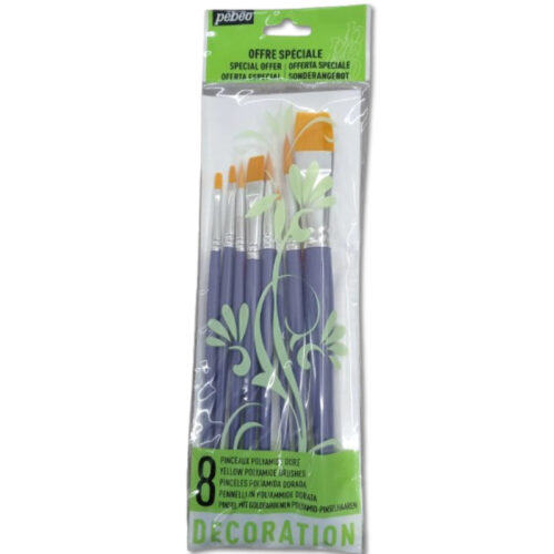 Pochette de 8 Pinceaux Plat Polyamide Doré - Pébéo