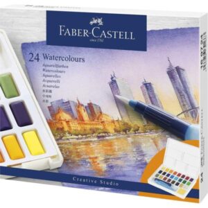 boite-de-24-aquarelles-en-godets-faber-castell Boite Peinture Aquarelle – 24 Demi-Godets – Faber-Castell