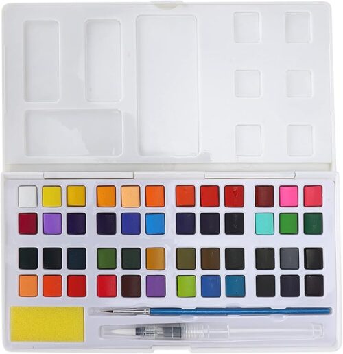 Boite aquarelle en plastique giorgione 48 couleurs +1Pinceau réservoire + 1 pinceaux rond