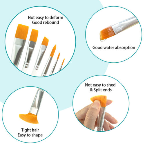 Série 6 pinceaux plat +rond + biseauté